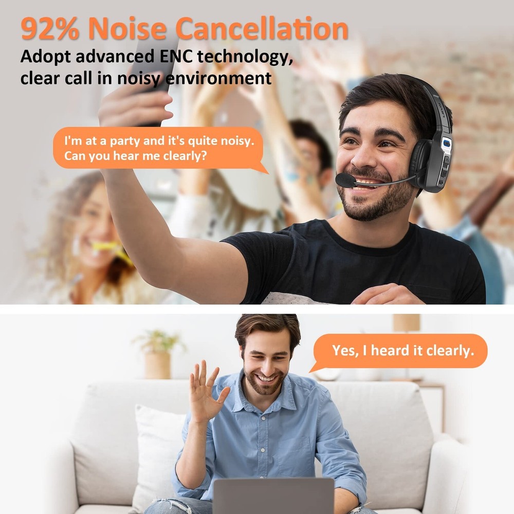 Trucker Bluetooth 5.2 Headset Wireless With Noise Cancelling Mic For Phones PC