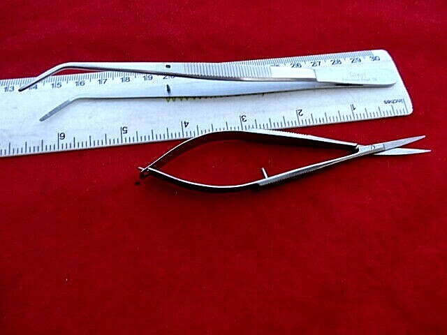 6" Angled Serrated Tweezers + SPRING ACTION Embroidery Machine Scissors_SQUEEZER