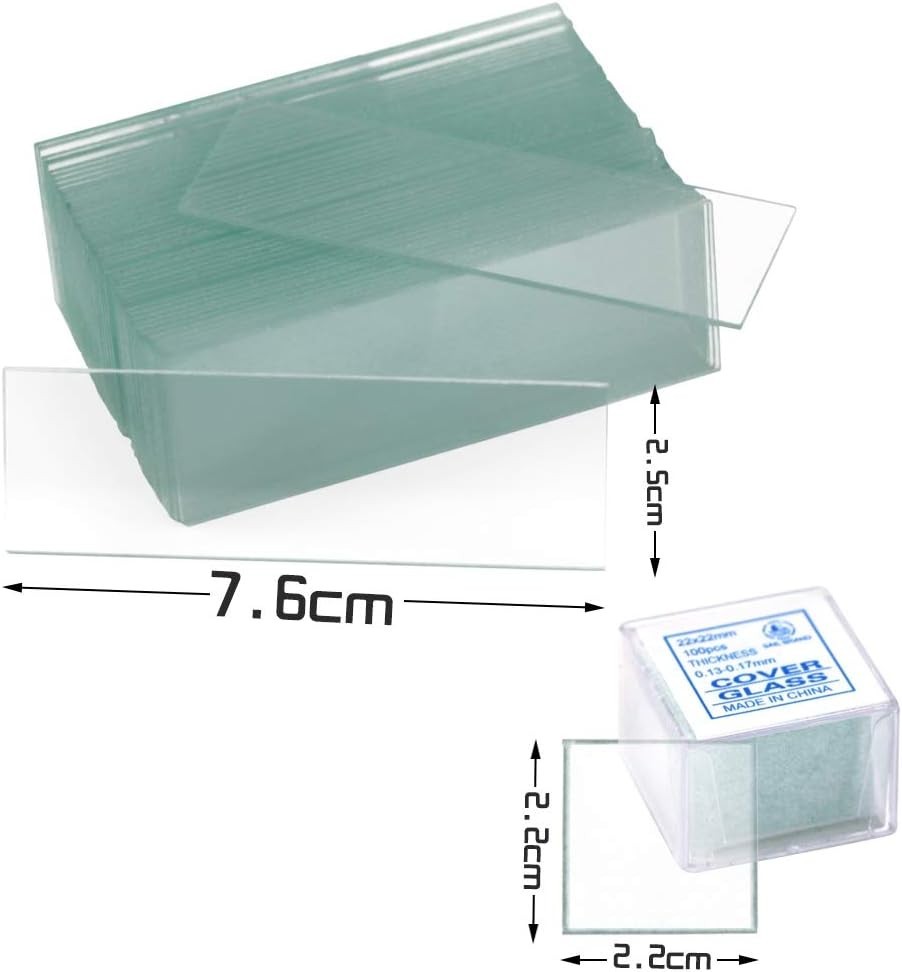 100PCS Clear Transparent Blank Microscope Slides and 100PCS Square Coverslips Co