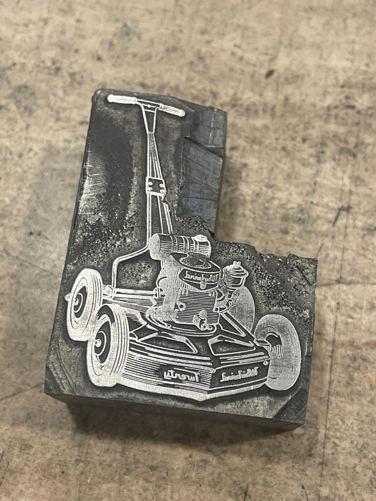 Printing Letterpress Printers Block Vintage Whirlwind Lawn Mower (1662)