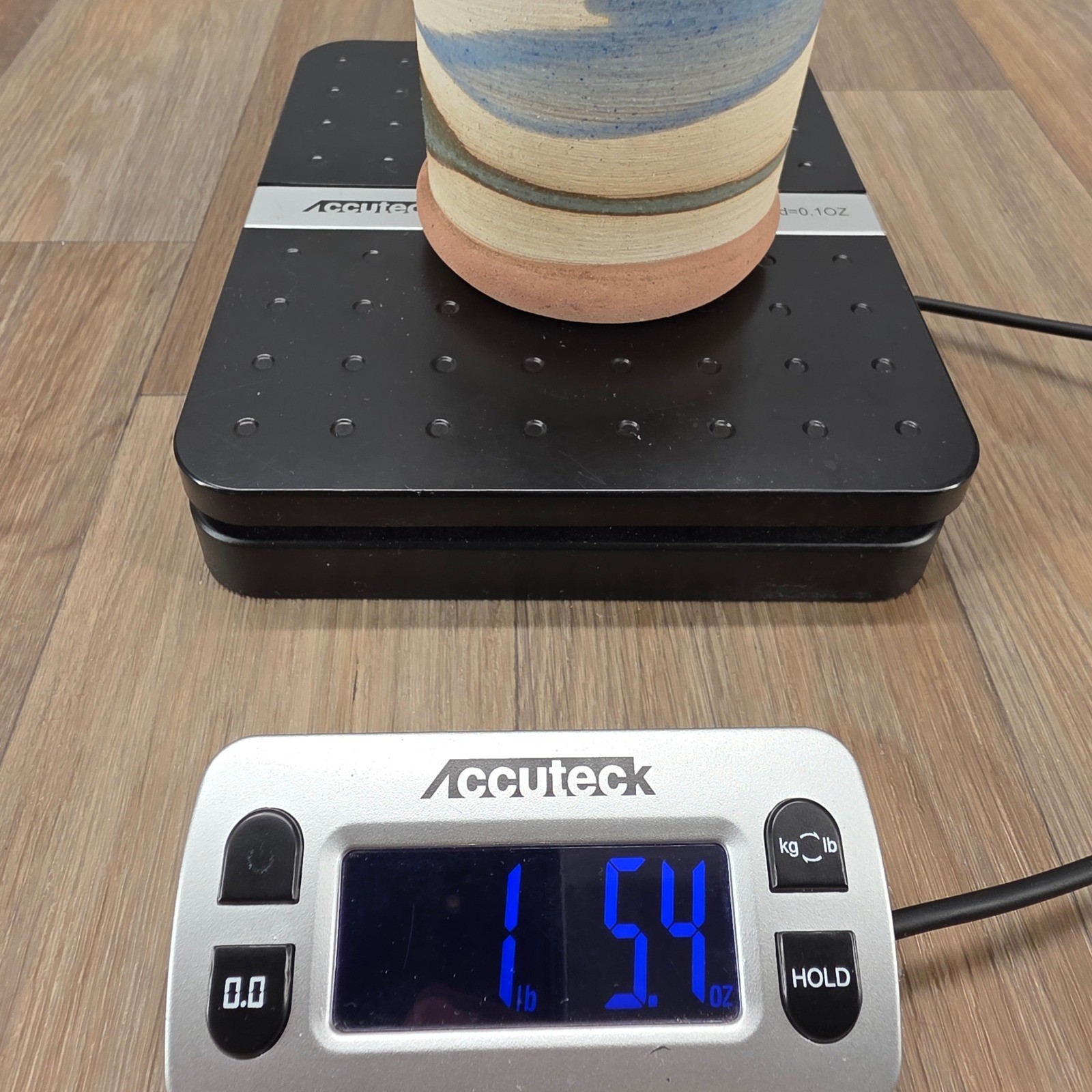 Alfa Dom Handmade Ceramic Vase Stripped Design Pink Tan Blue Green Pottery