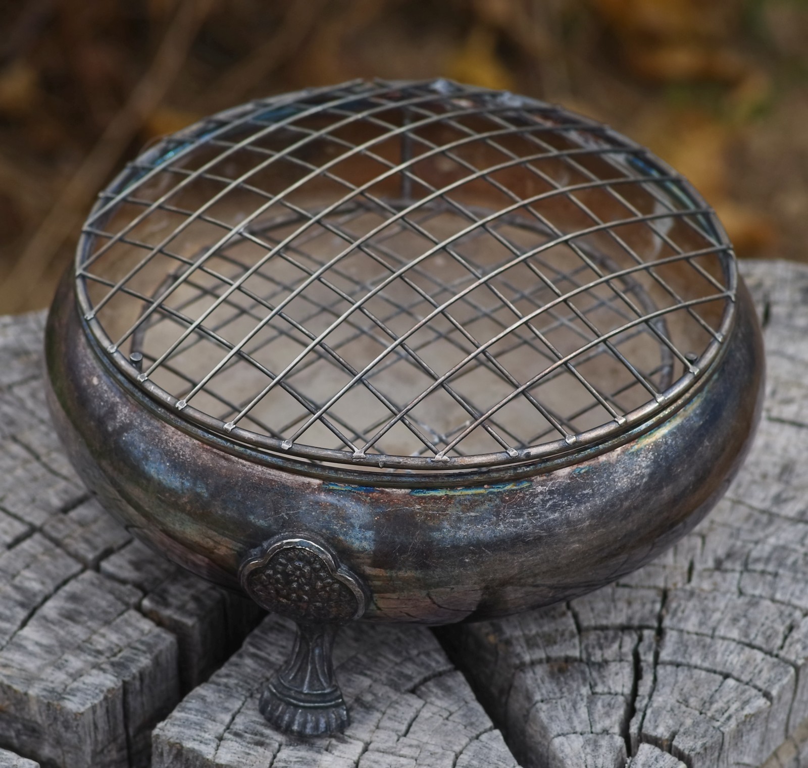 ANTIQUE Silver Plate FLOWER FROG ROSE BOWL Made in USA ART NOUVEAU c.1890's RARE