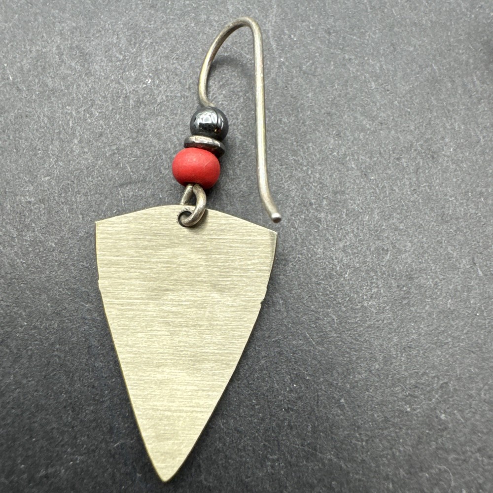 Native Inspired Dangle Drop 1.5” Earrings Silver Tone Red