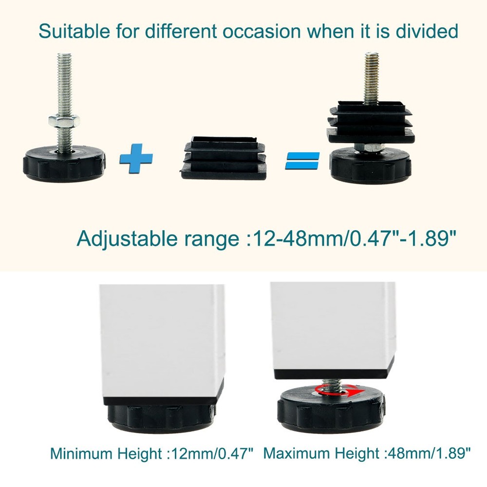 Leveling Feet 20 x 40mm Rectangle Insert Adjustable Leveler for Desk 2 Sets