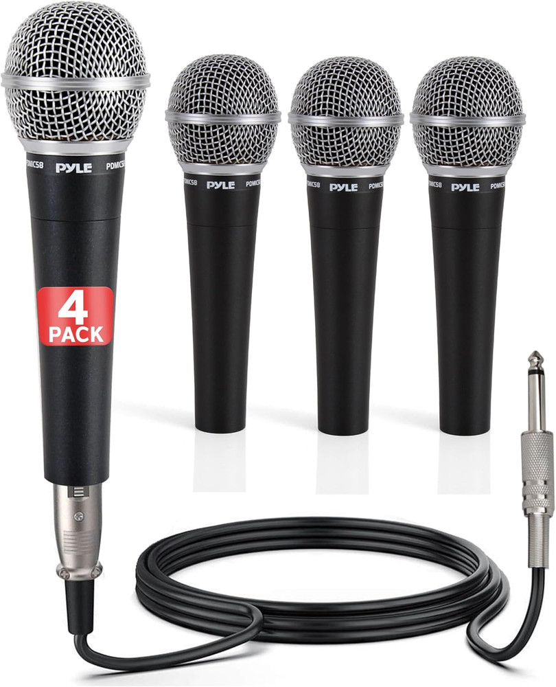 Professional Dynamic Microphone - 4-Pack Unidirectional Handheld Mic with Built-