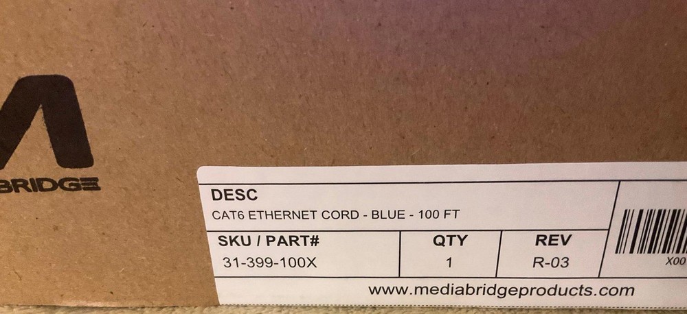 Ethernet CAT6 Cord Blue New in Box Computer Cable 100ft