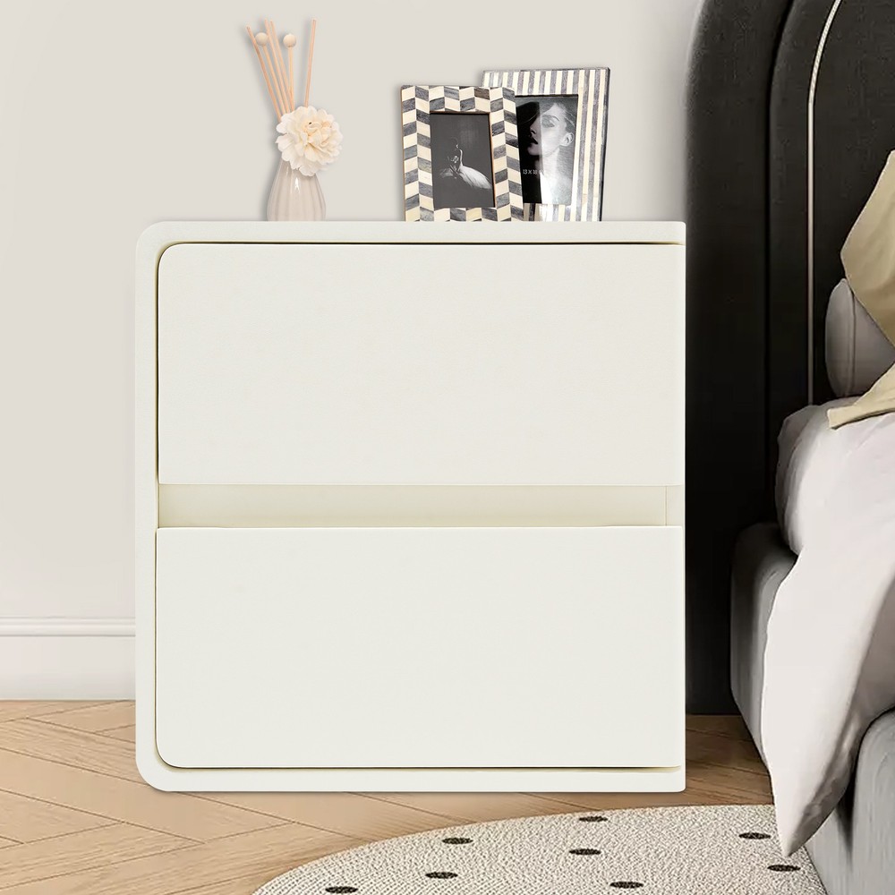 2-Drawer Minimalist Bedside Table, Nightstand with Microfibre Leather Wrap