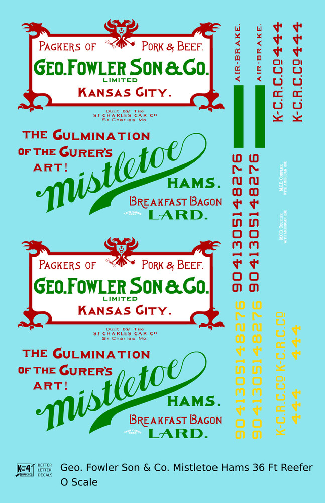 K4 O Scale Decals Mistletoe Hams 36 Ft Billboard Reefer