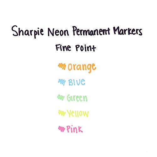 Sharpie 1874447 Neon Permanent Markers, Fine Point, Assorted Colors, 5 Count