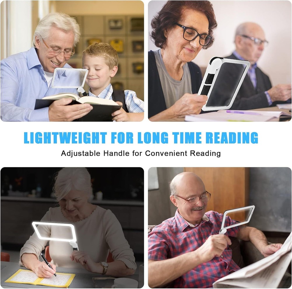 5X Magnifying Glass for Reading, Full-Page Large Rectangle Lighted Magnifier