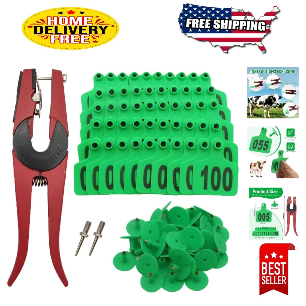 Essential 100-Count Livestock Tagging Kit with Applicator for Cattle Management