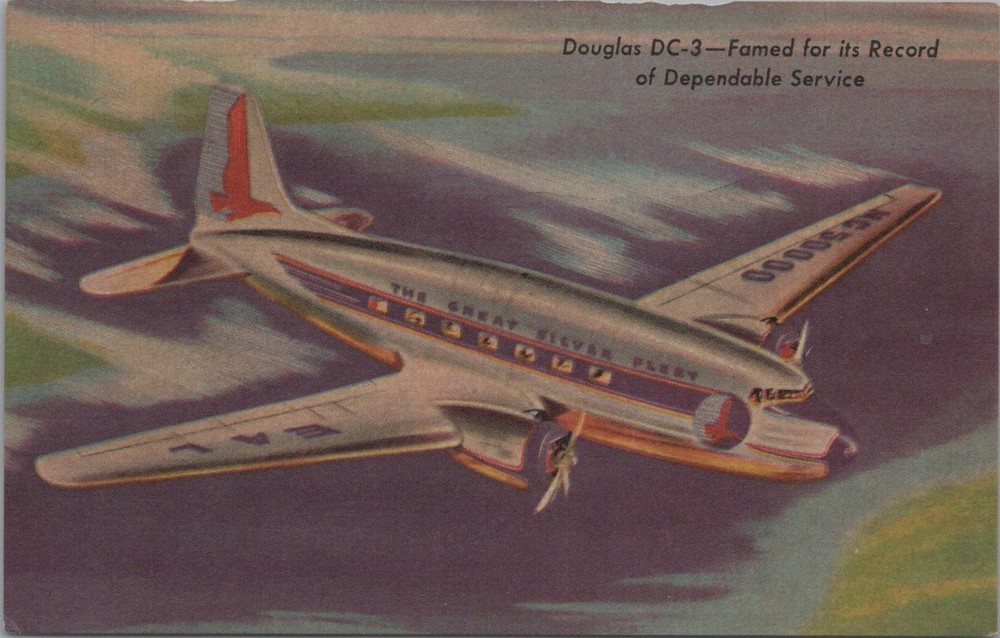 Postcard Airplane Douglas DC-3 Great Silver Fleet