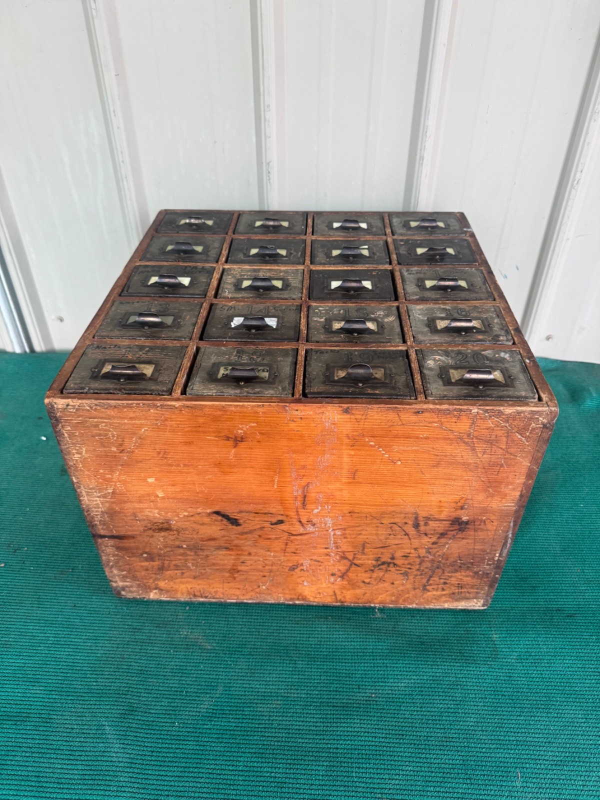 Antique Apothecary Wood Cabinet Bin Nuts, Bolts, Screws 20 Drawers 17"x12"x17"
