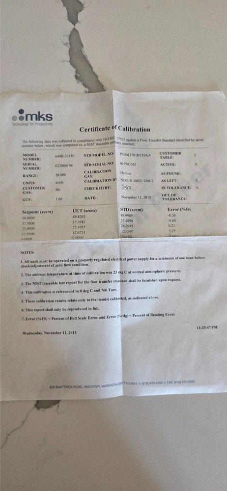 MKS INSTRUMENTS 649B-32180, 50 SCCM