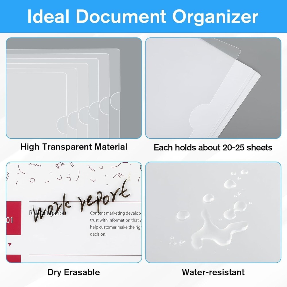 12PCS Plastic File Folder Clear Project Pocket Transparent Document Paper Jacket