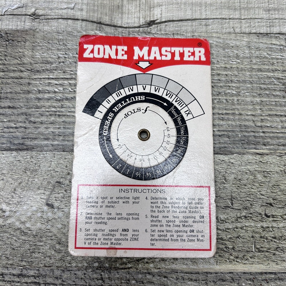 1972 Fred Pearl Zone Master Photography Shutter Speed Zone Rendering Guide