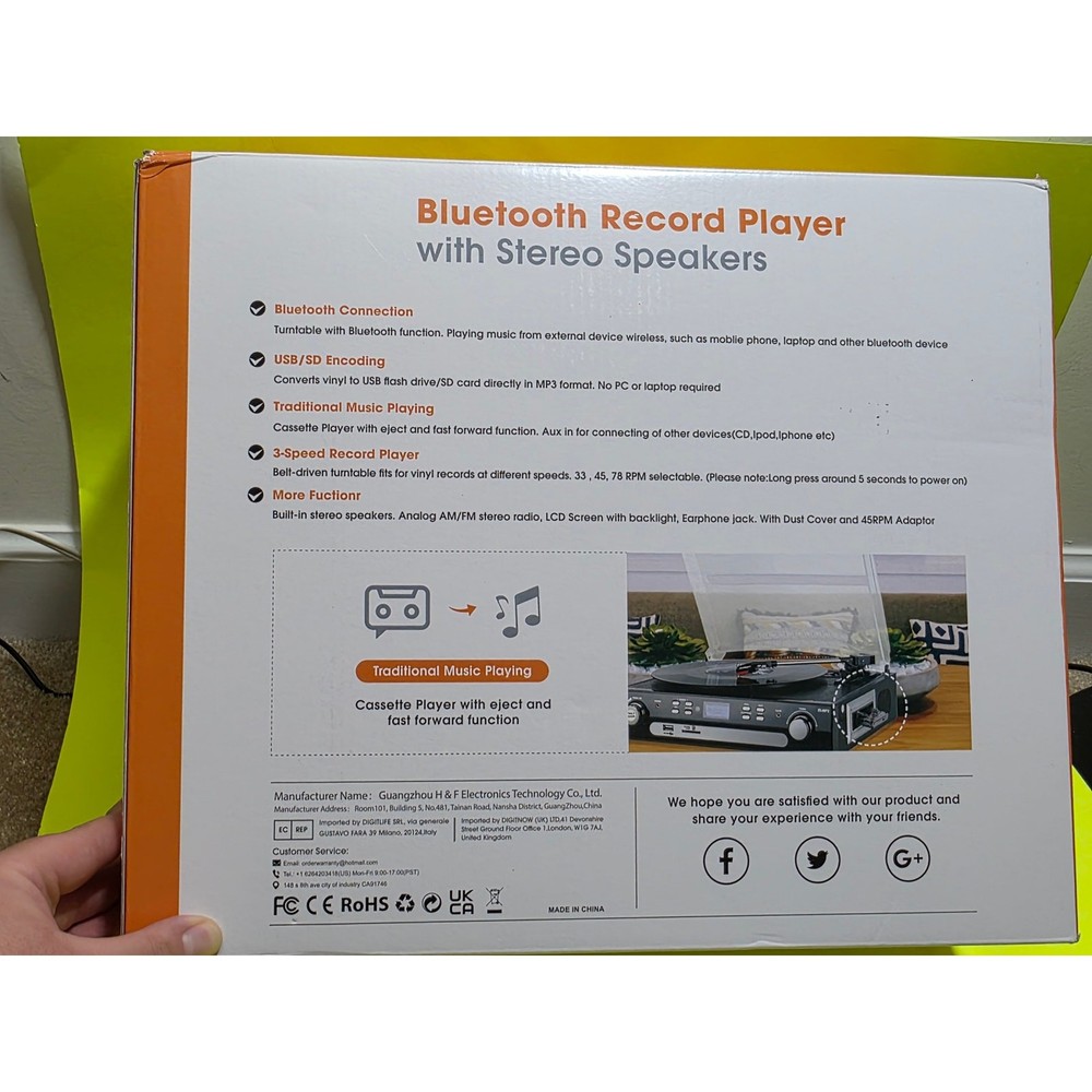 DIGITNOW Bluetooth Record Player – 3-Speed Turntable with Built-in Speakers