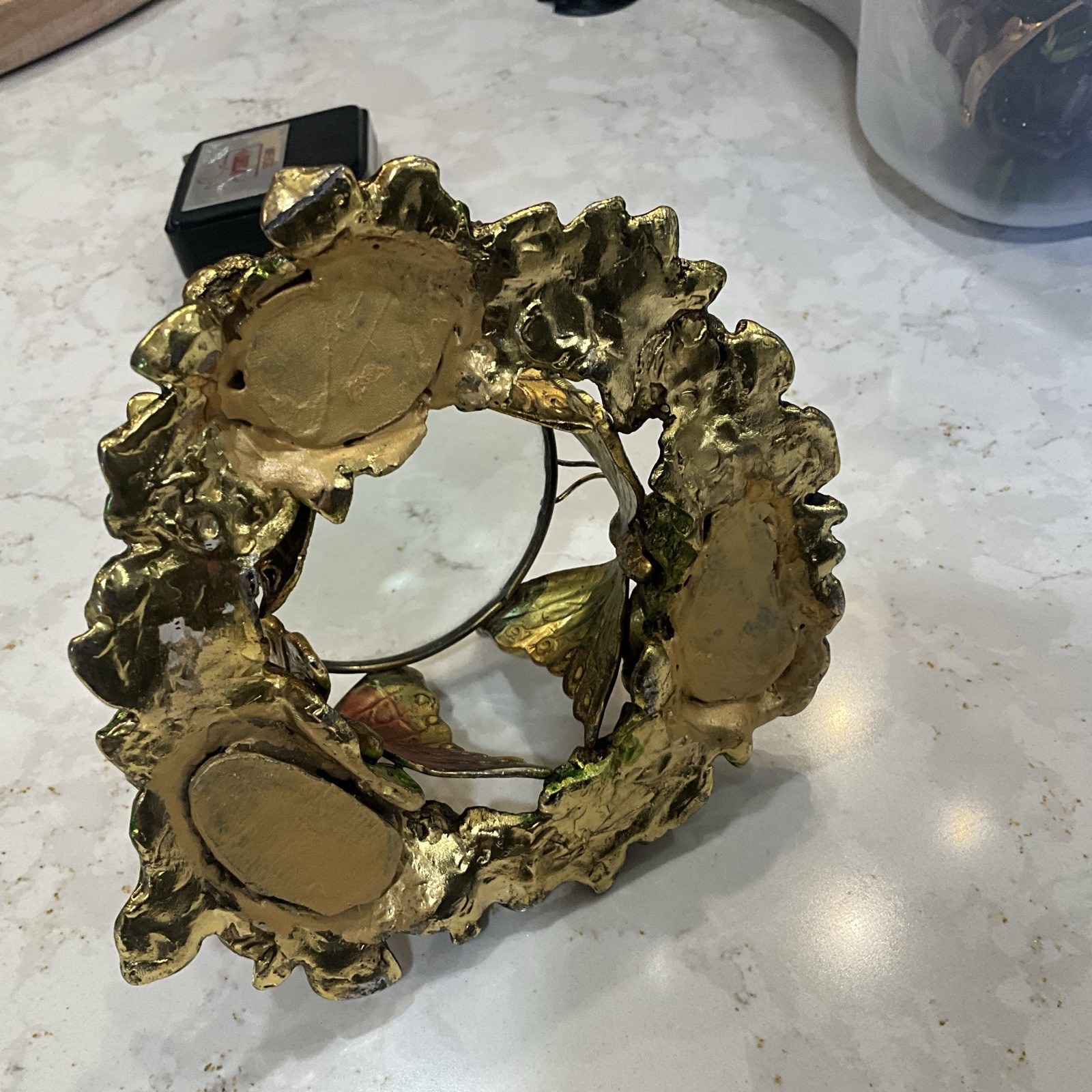 Vintage Decorative Magnifying Glass With Butterfly& Flowers Details Metal Base