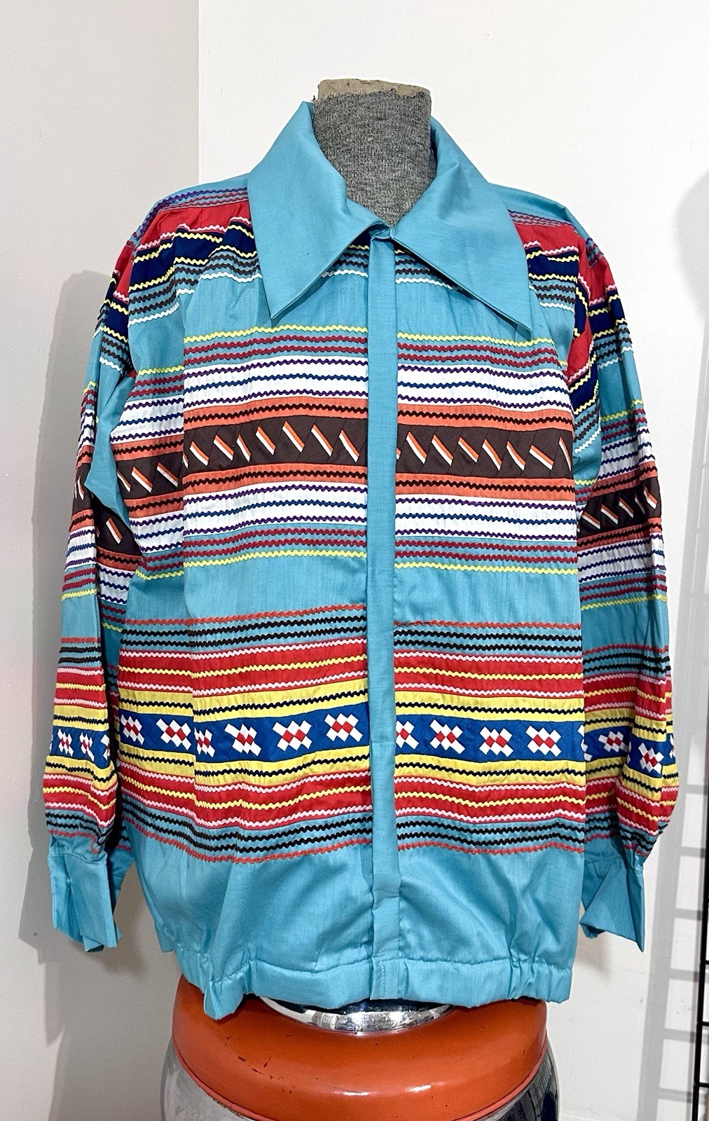 Vintage Seminole Indian Patchwork Shirt Jacket Ric Rac Native American Sz L