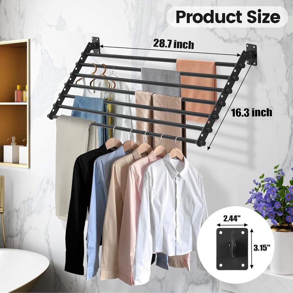 Wall Mounted Clothes Drying Rack 28 Inch – Foldable Laundry Drying Rack for Wa