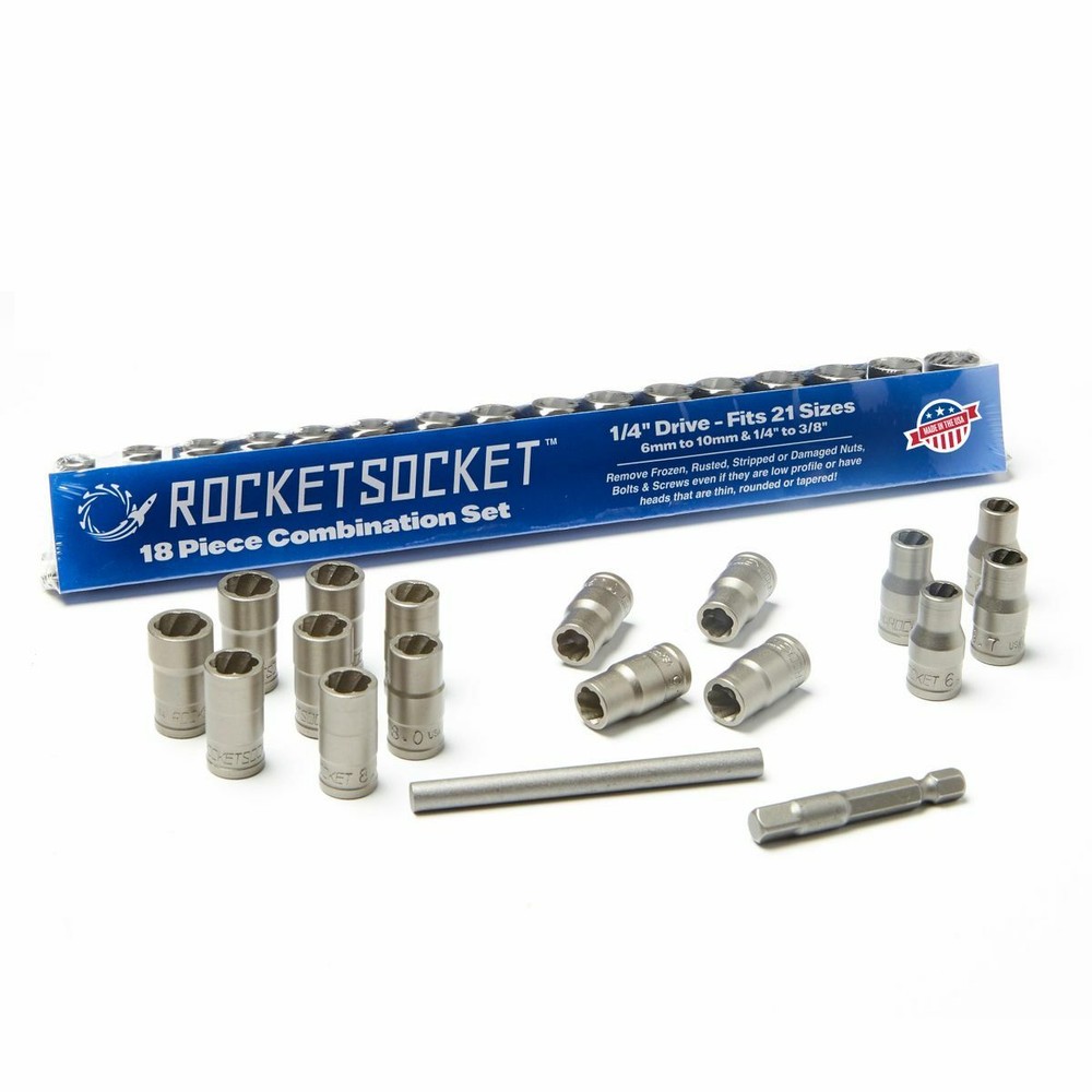 ROCKETSOCKET - Bolt, Nut & Screw Extraction Set - 18 pieces, 1/4" Drive