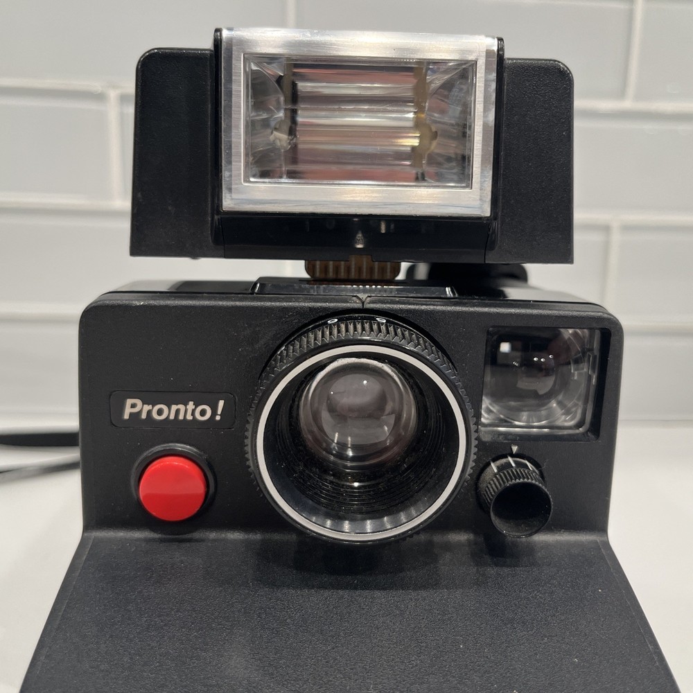 Vintage Polaroid Pronto Land Camera w/Strap + ITT MagicFlash - UNTESTED
