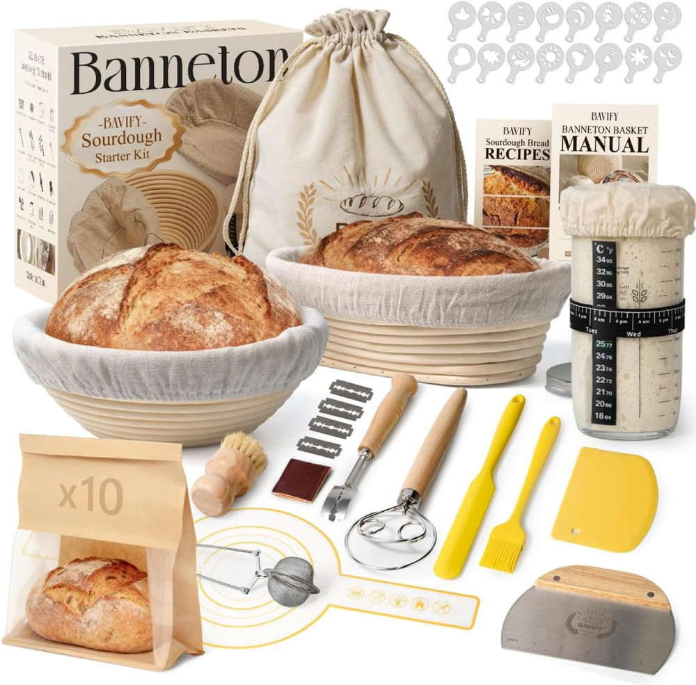 Sourdough Starter Kit, Banneton Bread Proofing Baskets Set, Sourdough Bread Baki