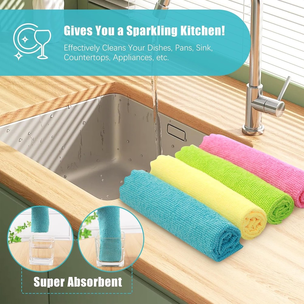 MOONQUEEN 12 Pack Microfiber Cleaning Cloth - Reusable Cleaning Rag, Fast Drying