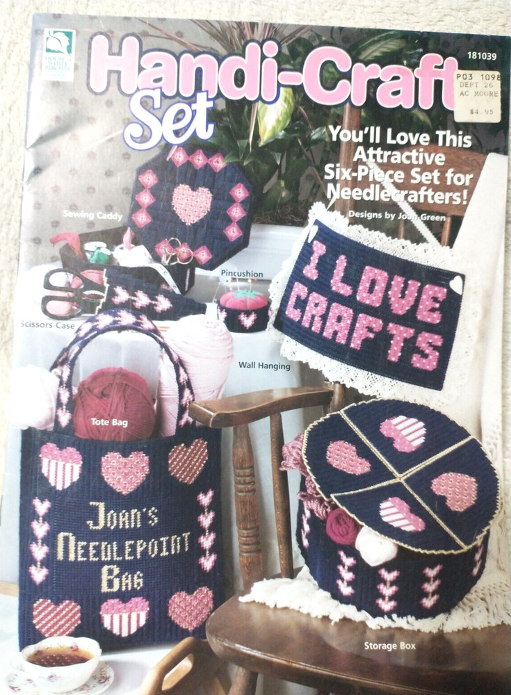 Plastic Canvas Projects Pattern Leaflet - Yarn Bag, Box Handi-Craft Set Sewing