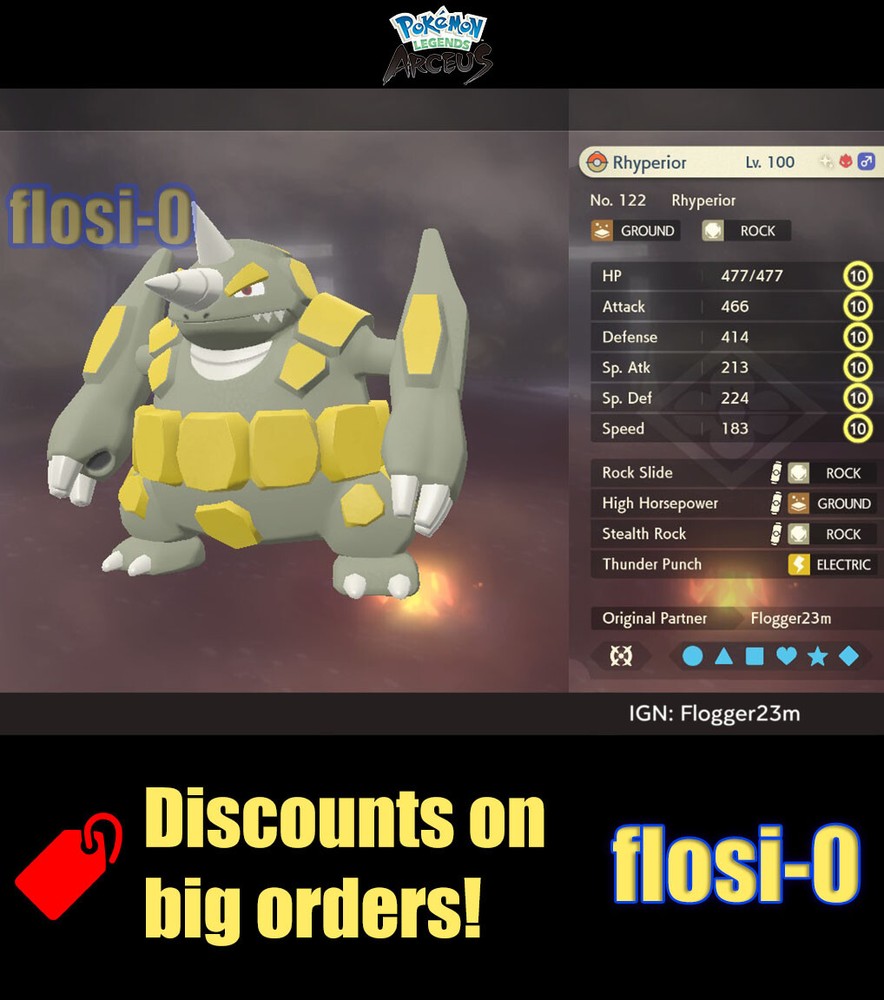 6IV Shiny Alpha Rhyperior Max Effort Level Pokemon Legends Arceus
