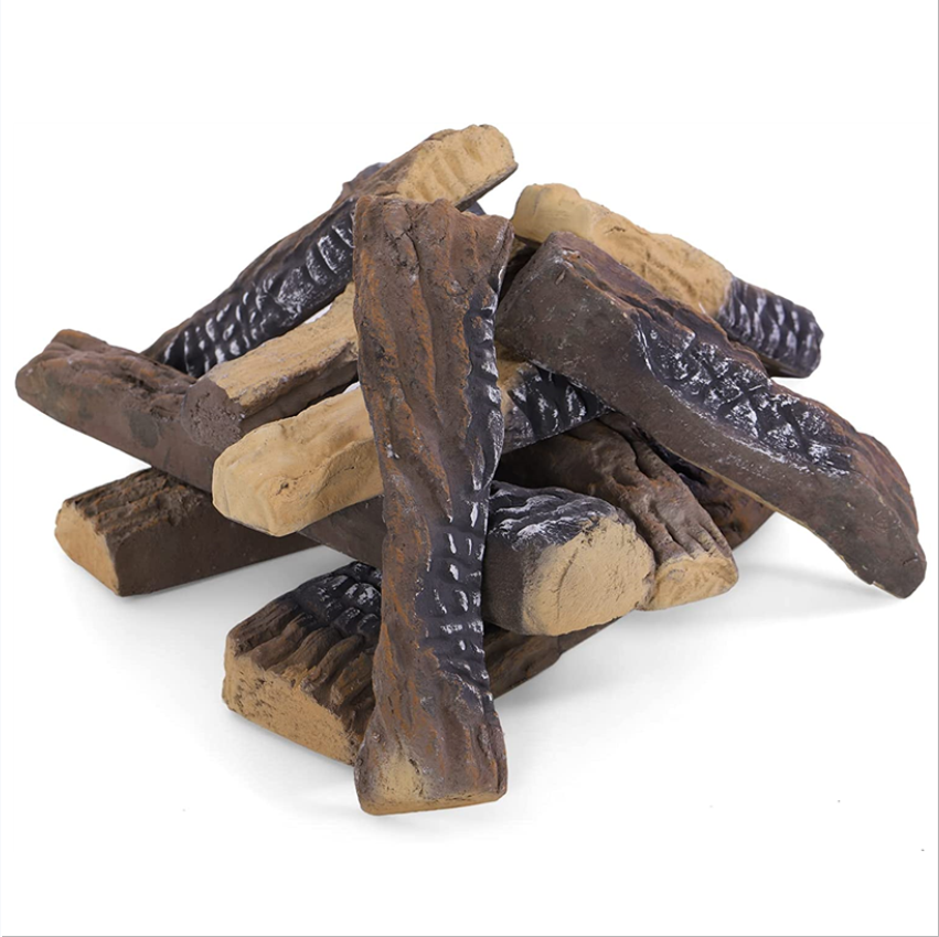 10 Piece Ceramic Wood Set For Gas Fireplace Fake Burning Logs Fire Place Decor