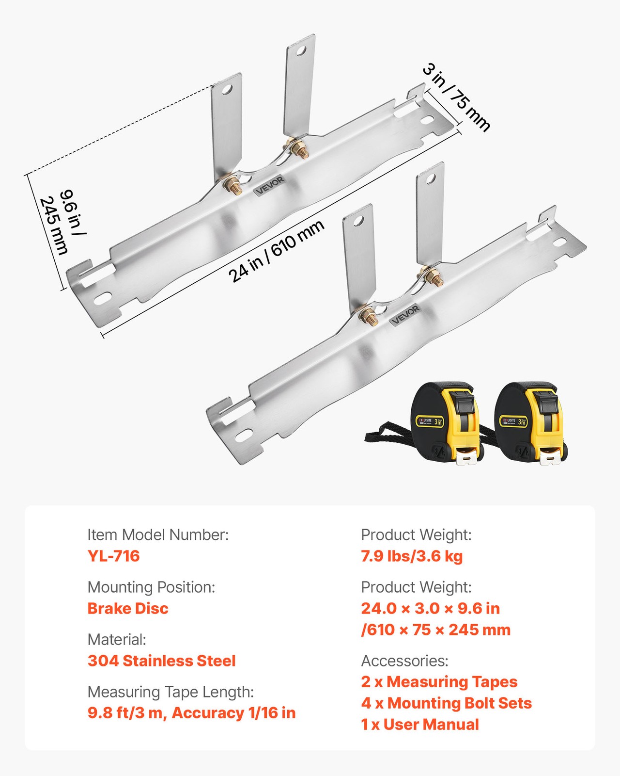 VEVOR Wheel Alignment Tool Toe Alignment Tool Plate 2 Pack with 2 Tape Measures