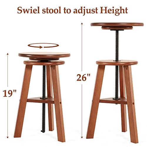 Adjustable Drafting Stool for Artists & Adults, 19"-26" Height Solid Walnut