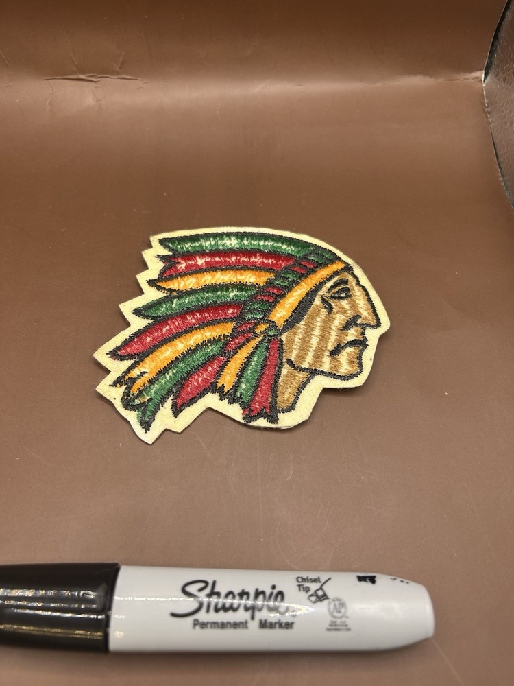 Vintage Native Indian Chief Head Feathers Patch Beautiful OOAK Large