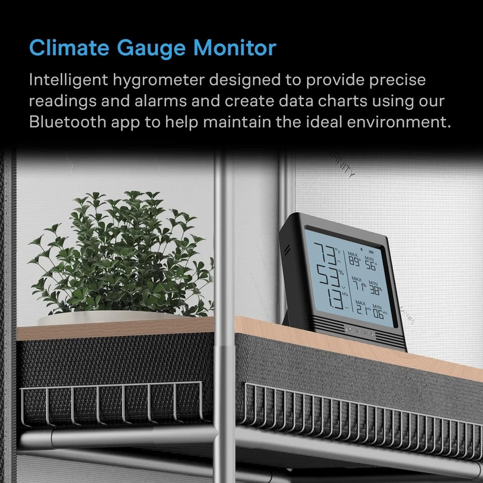 AC Infinity Temperature Humidity VPD Smart Hygrometer B2 with LCD Black