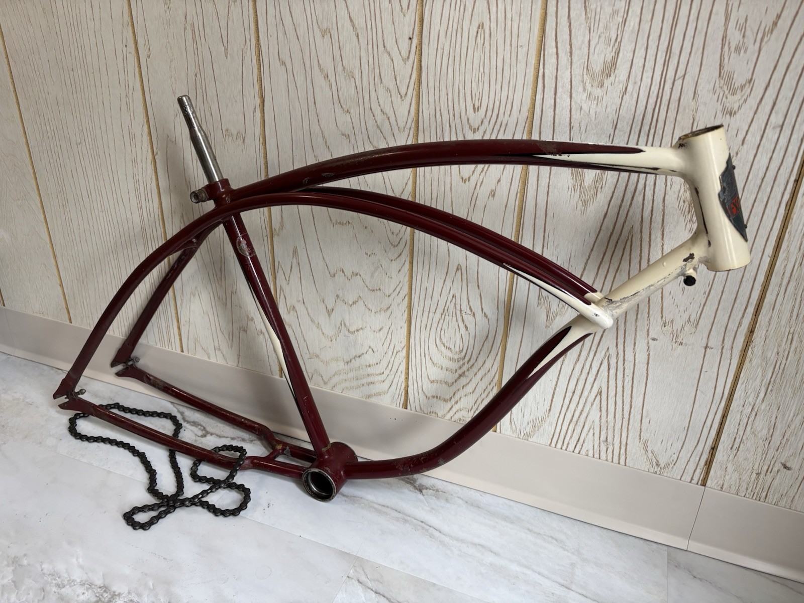 Prewar 1941 Schwinn Excelsior Autocycle Maroon Ivory Cantilever Frame