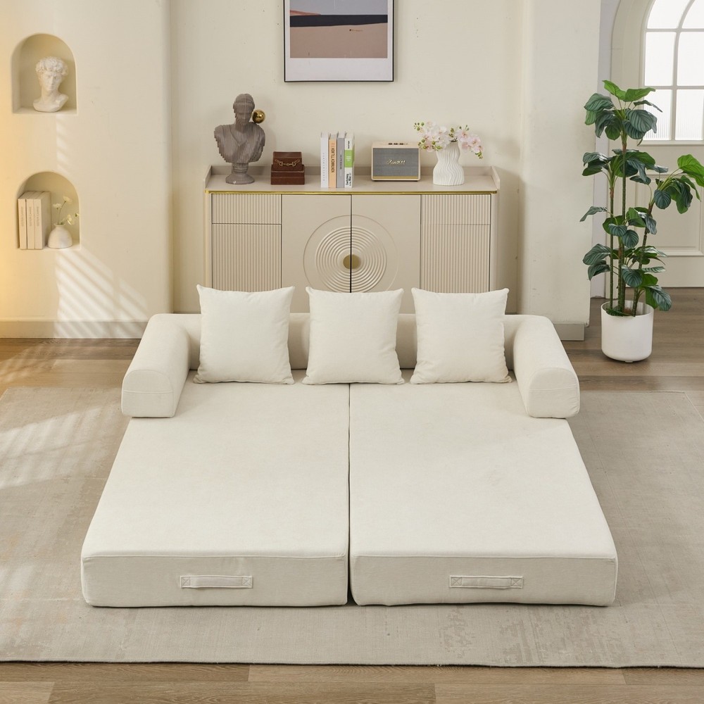 Convertible Sleeper Sofa Bed Floor Couch Sofa Chairs Folding Sofa Bed w/ Pillows