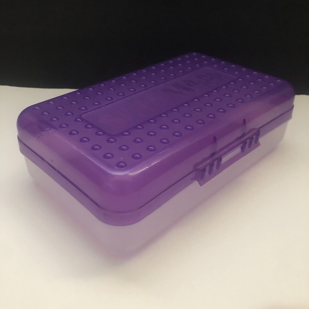 SpaceMaker Pencil Box Translucent Purple Top Clear Bottom Storage Container 90s