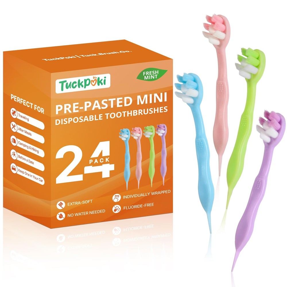 24-Pack Pre-Pasted Mini Travel Toothbrushes, Individually Wrapped Value Pack,...