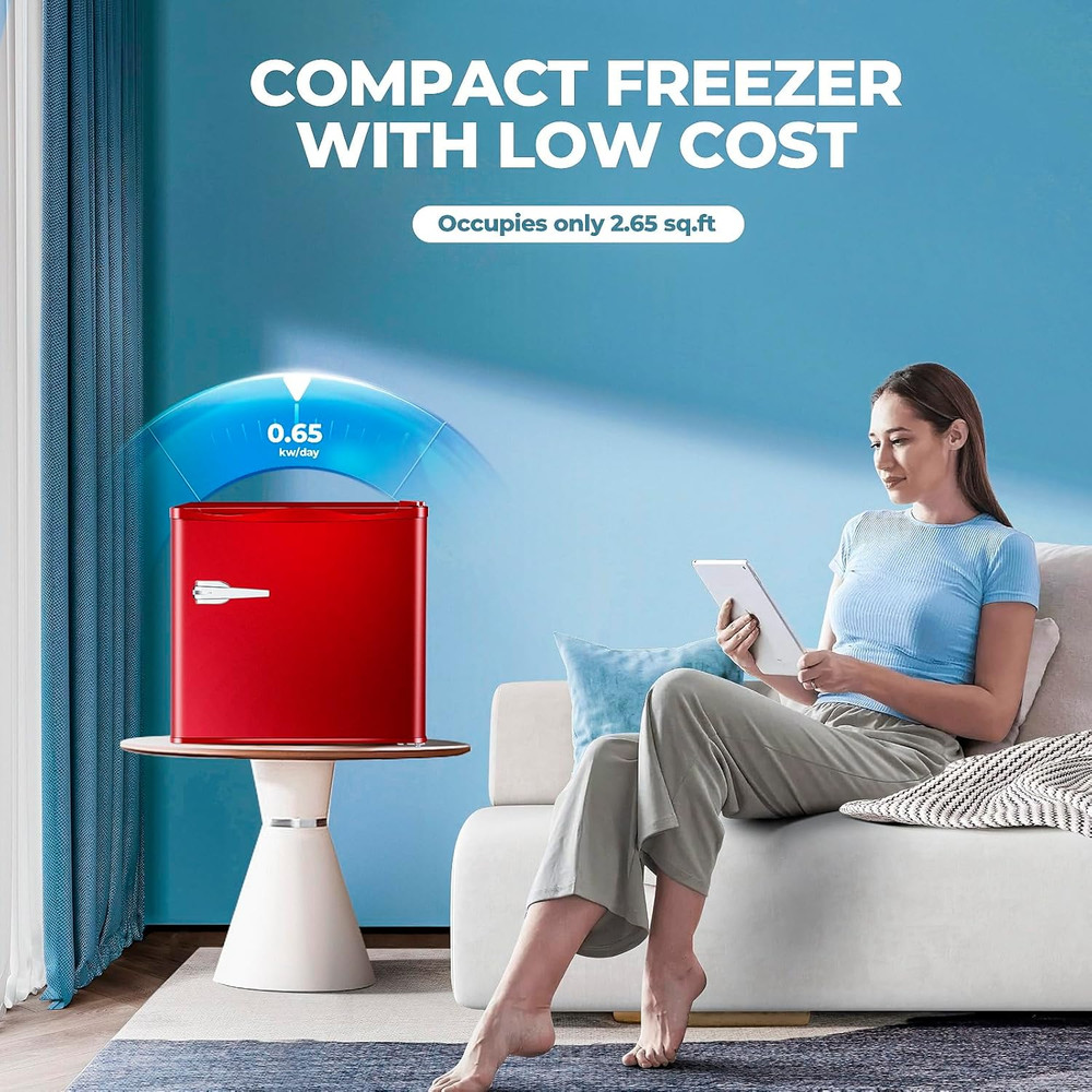 1.2 Cu.Ft Mini Freezer, Small Upright Freezer with Removable Shelf & 7 Adjustabl