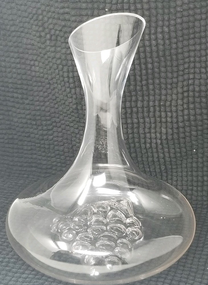 Wide Based Wine Decanter With Raised Grape Design