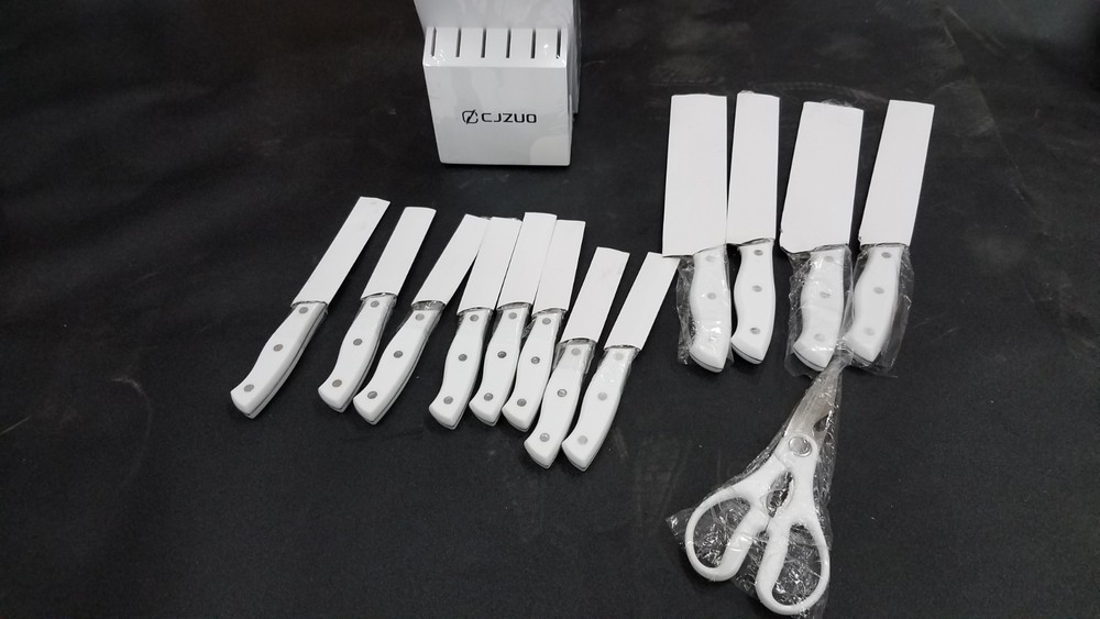CJZUO 13 Piece Knife Set w/ Sharpener White