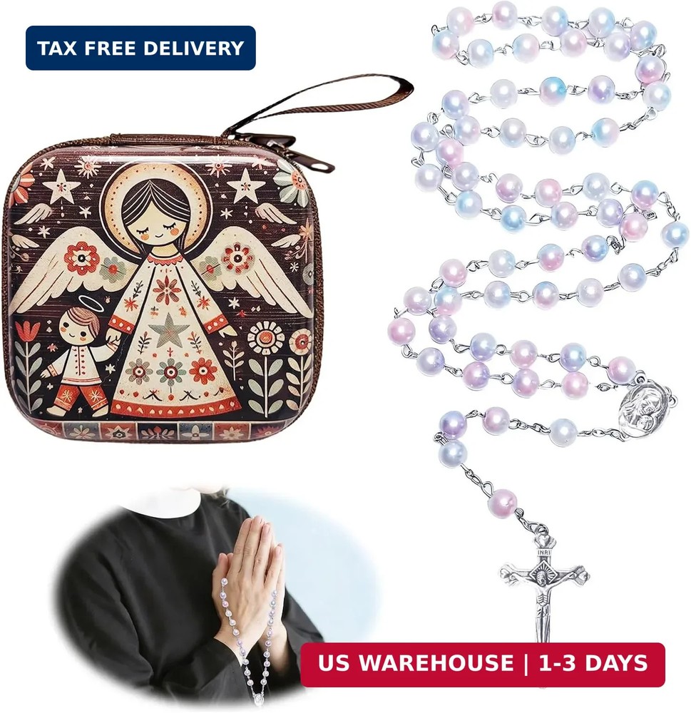 Catholic Rosary Beads, Rosarios Catolicos with Decorative Prayer Box, First Comm