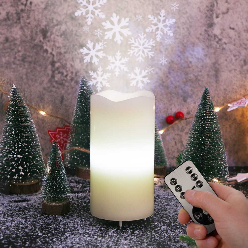Flameless Candles with Snowflake Projector Lights Remote and Timer