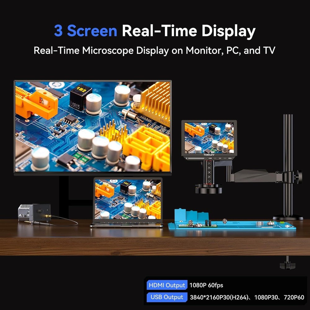 TOMLOV Autofocus 4K Digital Microscope, 8" TM4K-AF Flex Arm HDMI Micro Soldering