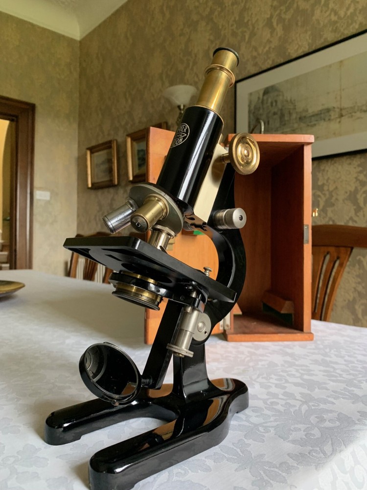 Antique C. Baker - Brass Monocular Microscope - circa 1920s, Cased