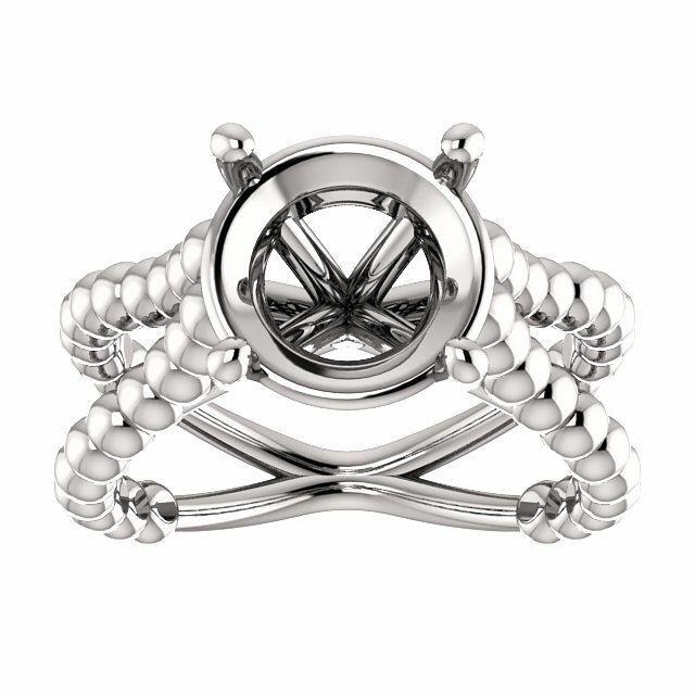 Sterling Silver Round Cut Solitaire Ring Setting - Beaded Split-Shank Style Ring