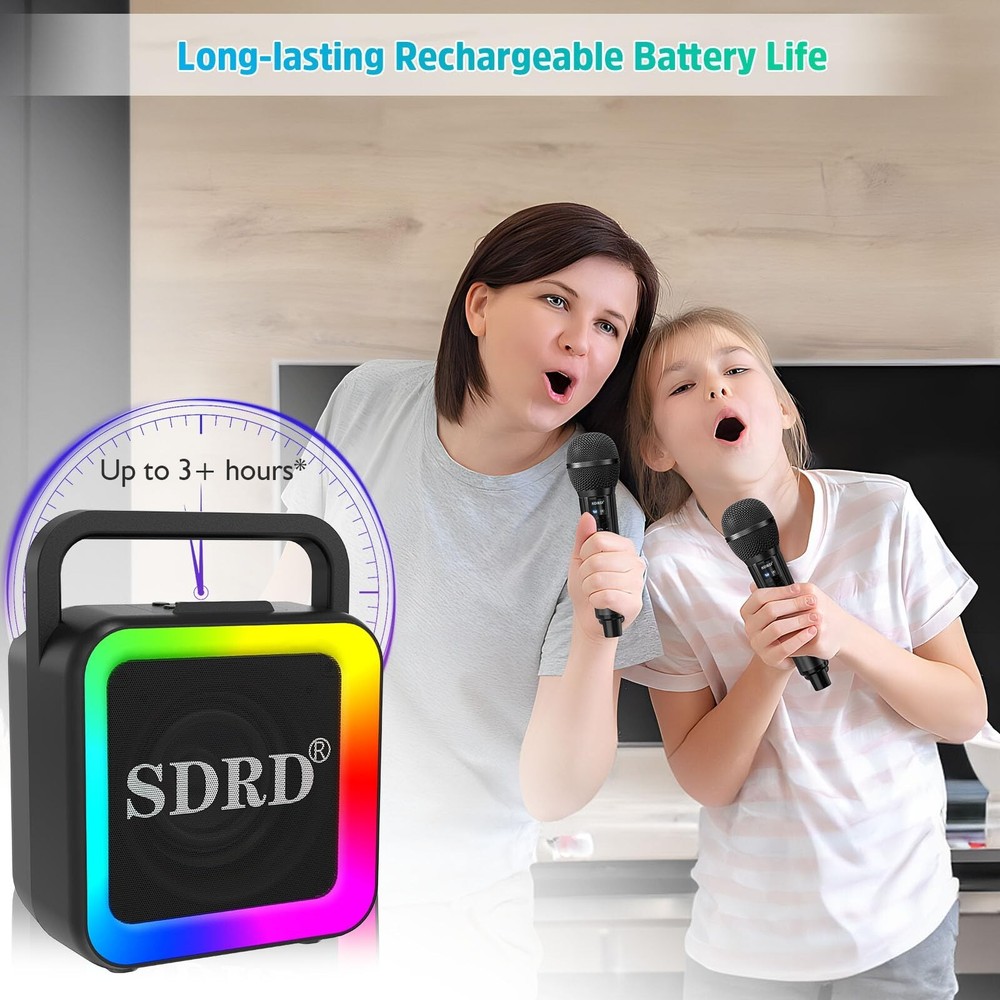 Karaoke Machine with Two Wireless Microphones, Portable Bluetooth Speaker for...