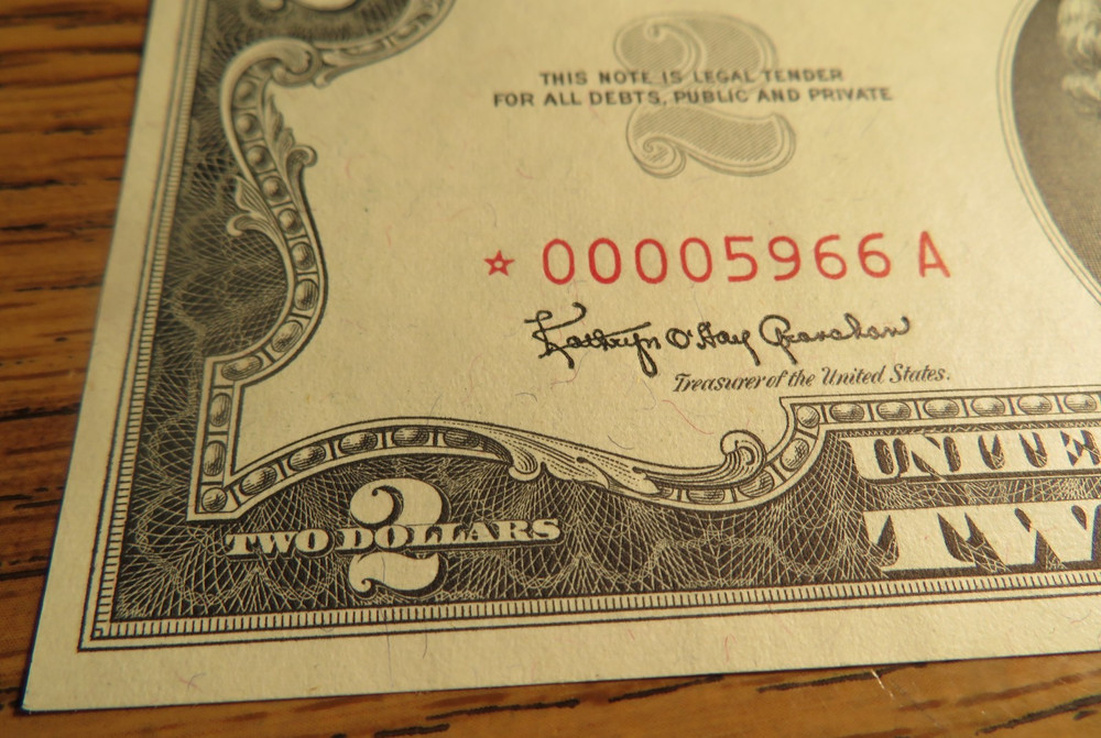 1963 Two Dollar US Note Red Seal Star Note *00005966A MINT