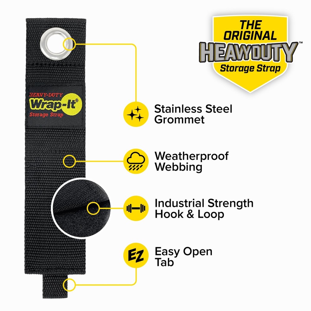 Heavy-Duty Wrap-It Storage Straps (Assorted 6 Pack) - Assorted 6-Pack, Black